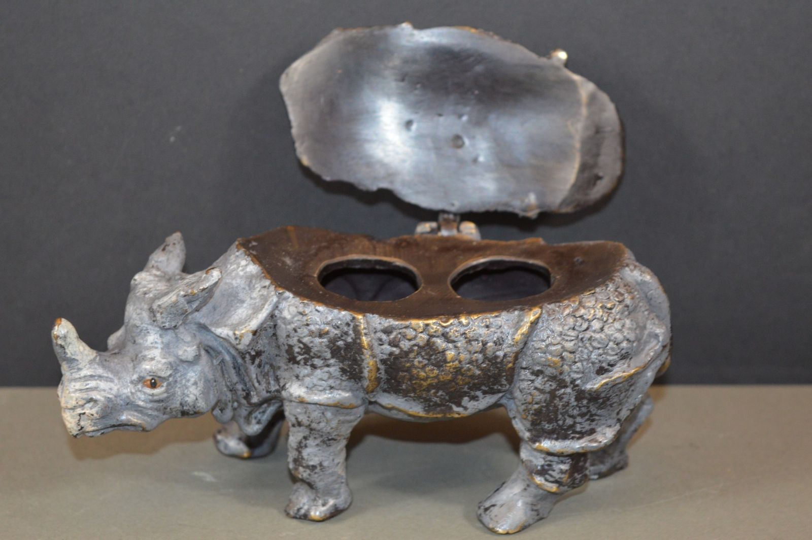 Austrian Cold Painted Bronze Rhinoceros Inkwell,C1910 photo for sale