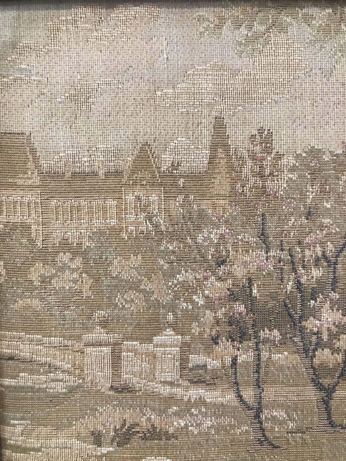 Fine Reproduction 18th Century Style French Figures In Chateau Garden Tapestry photo vintage