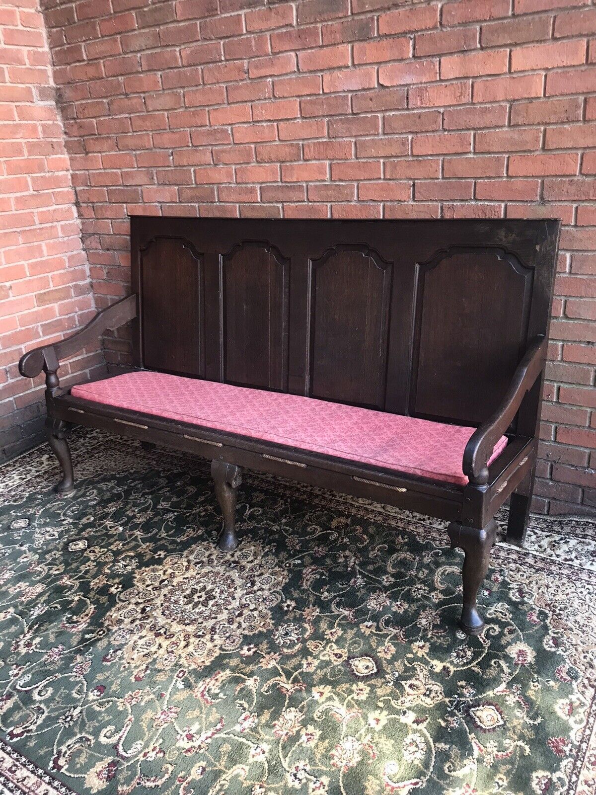 Period Antique 1760 George III Four Panel Great Hall Oak Settle photo for sale