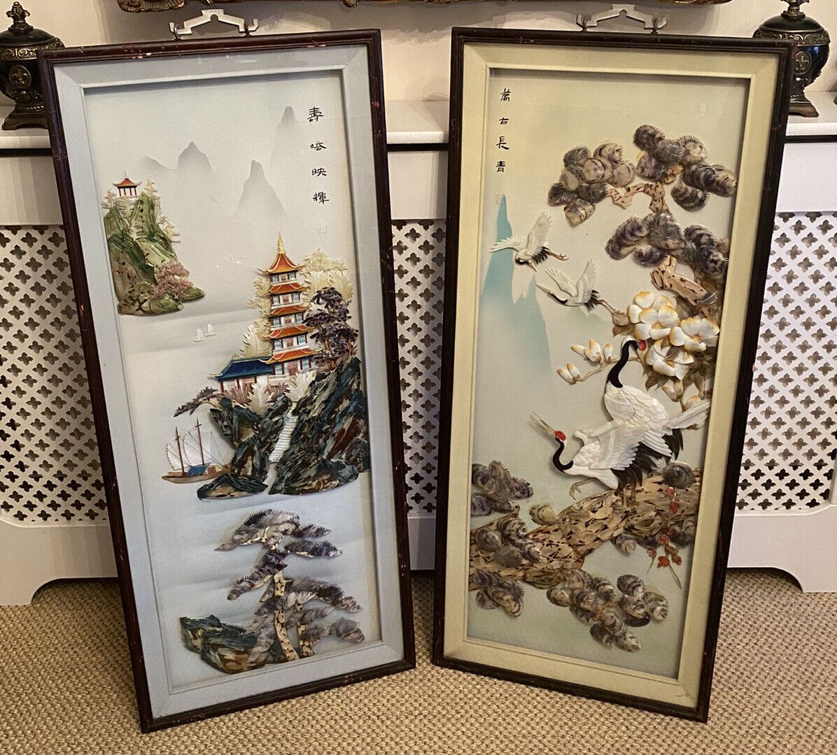 Fine Pair Of Japanese Shibayama Landscape Artworks Framed & Signed By Artist photo furniture