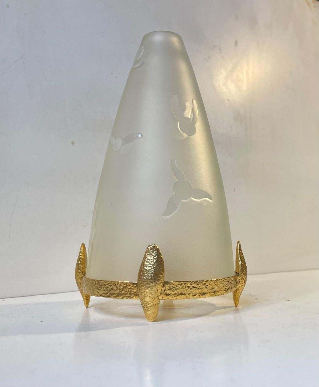 Vintage French Candle Stand, Lamp In Gilt Brass And Glass