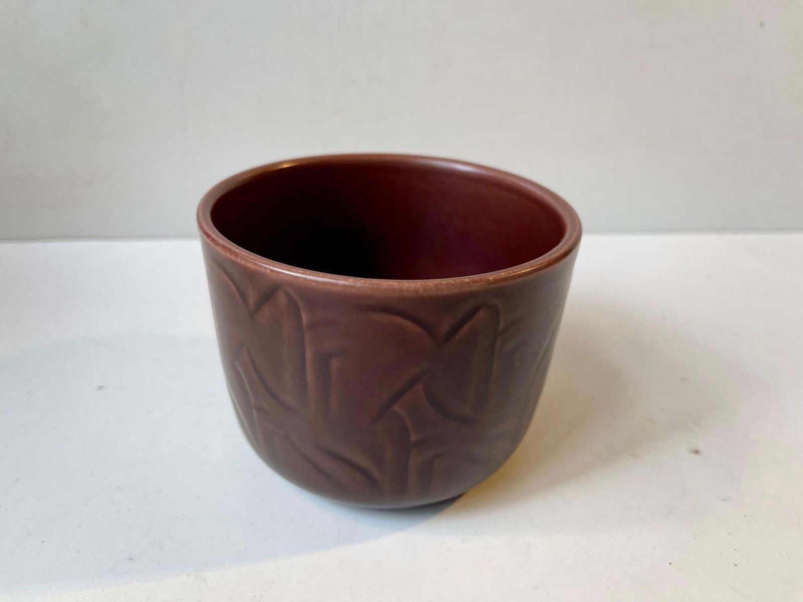 Danish Modern Burgundy Ceramic Planter By Nils Thorsson, 1950s photo furniture