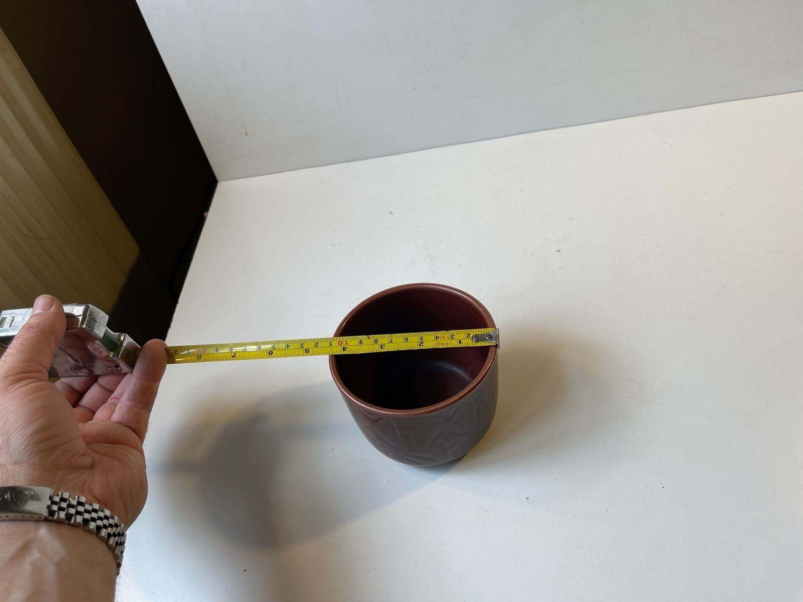 Danish Modern Burgundy Ceramic Planter By Nils Thorsson, 1950s photo vinterior