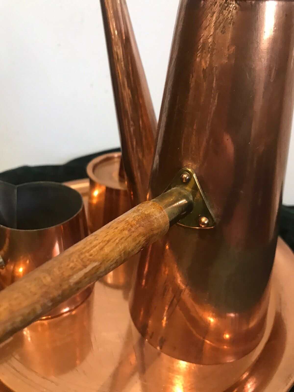 Vintage Arts And Crafts Conical Shaped Copper 4 Pcs Coffee Set By Argy Europe photo vinterior