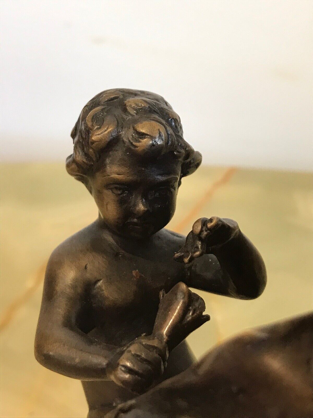 photo furniture Charming Fine Reproduction French Bronze Cherub With Flora Urn Statue