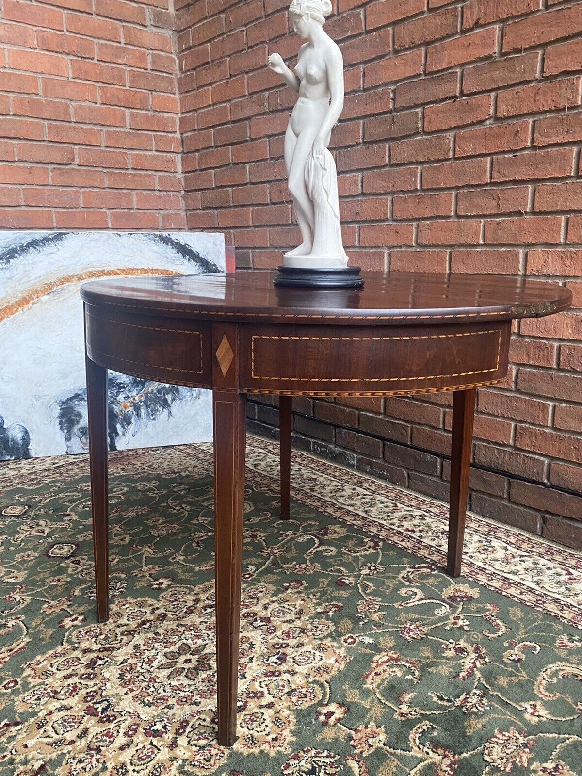 Period Antique George III Demi Lune Turnover Tea Table In Rich Plum Mahogany photo for sale