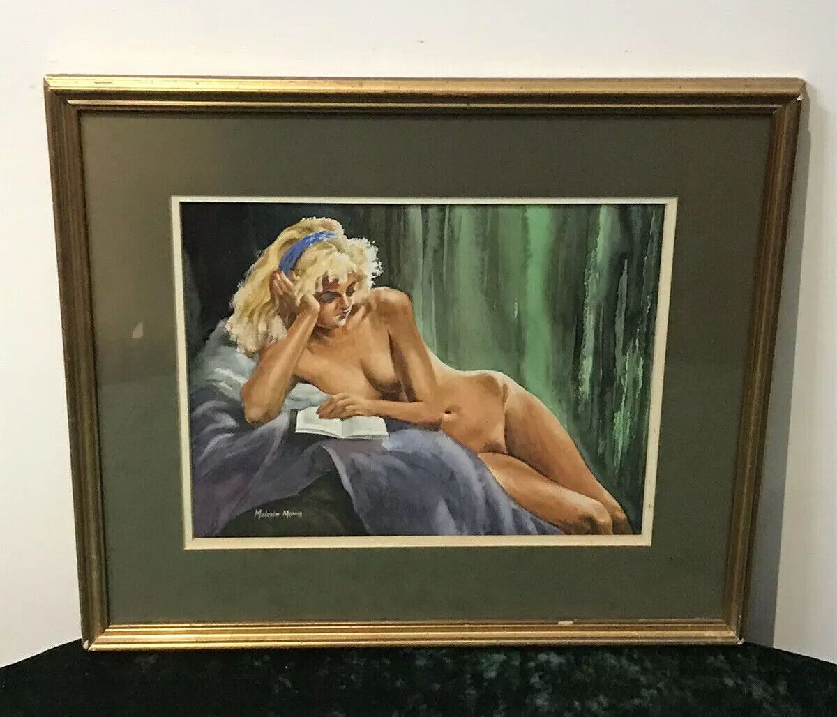 Original Reclining Nude Lady Watercolour By Contemporary Artist Malcolm Morris photo Art