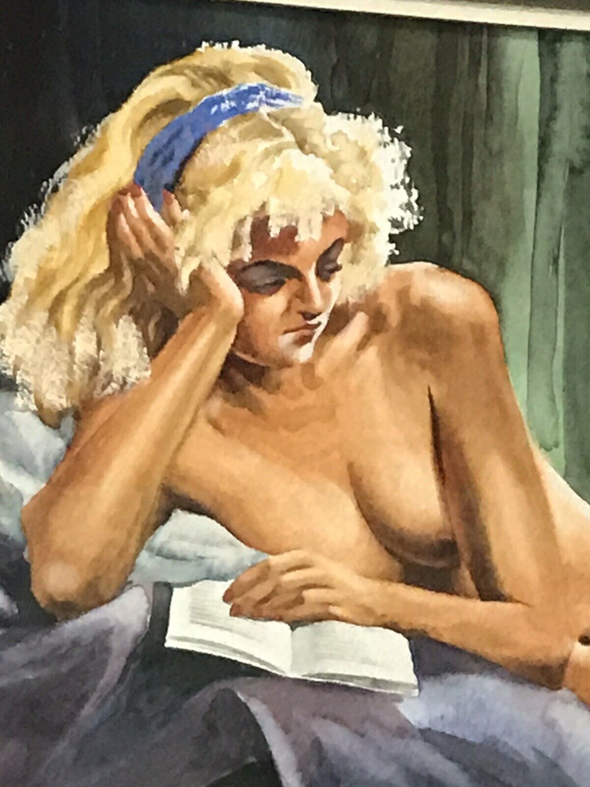 Original Reclining Nude Lady Watercolour By Contemporary Artist Malcolm Morris photo vintage