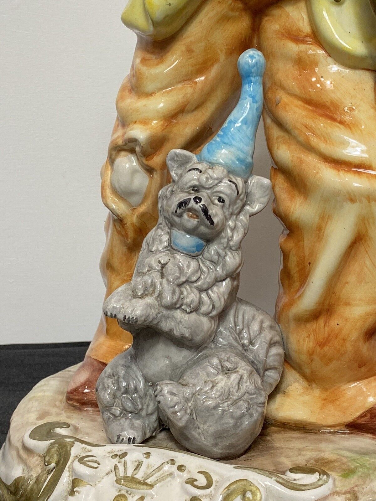 photo furniture Magnificent Large Capodimonte Bright Glazed Clown Figurine With Dog Companion