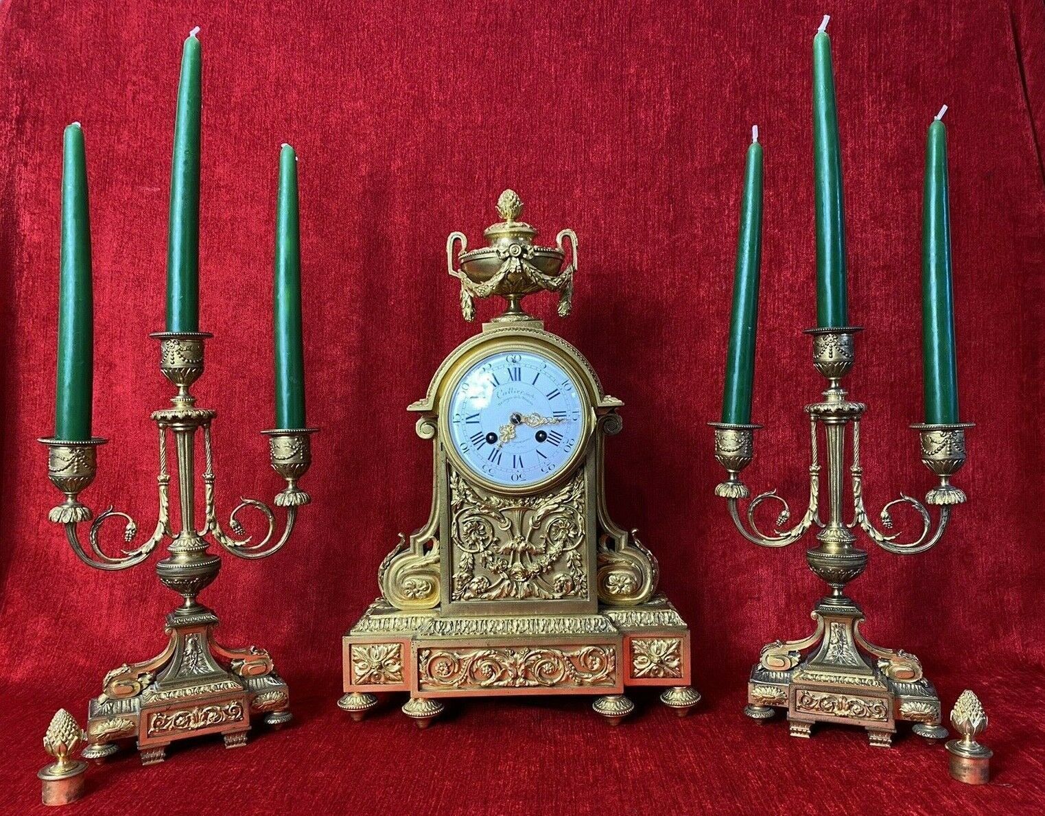 19th Century Japy Freres Bronze Ormolu Museum Quality Mantle Clock Garniture