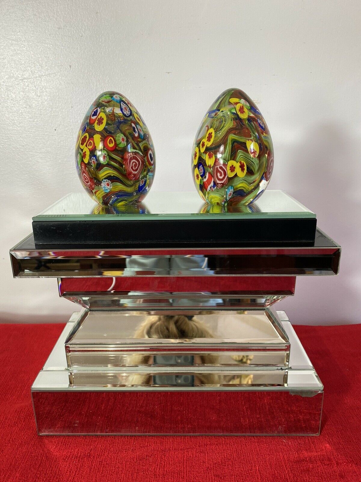 Rare Pair Of Baccarat Multi Coloured Modular Globe Domed Paper Weights