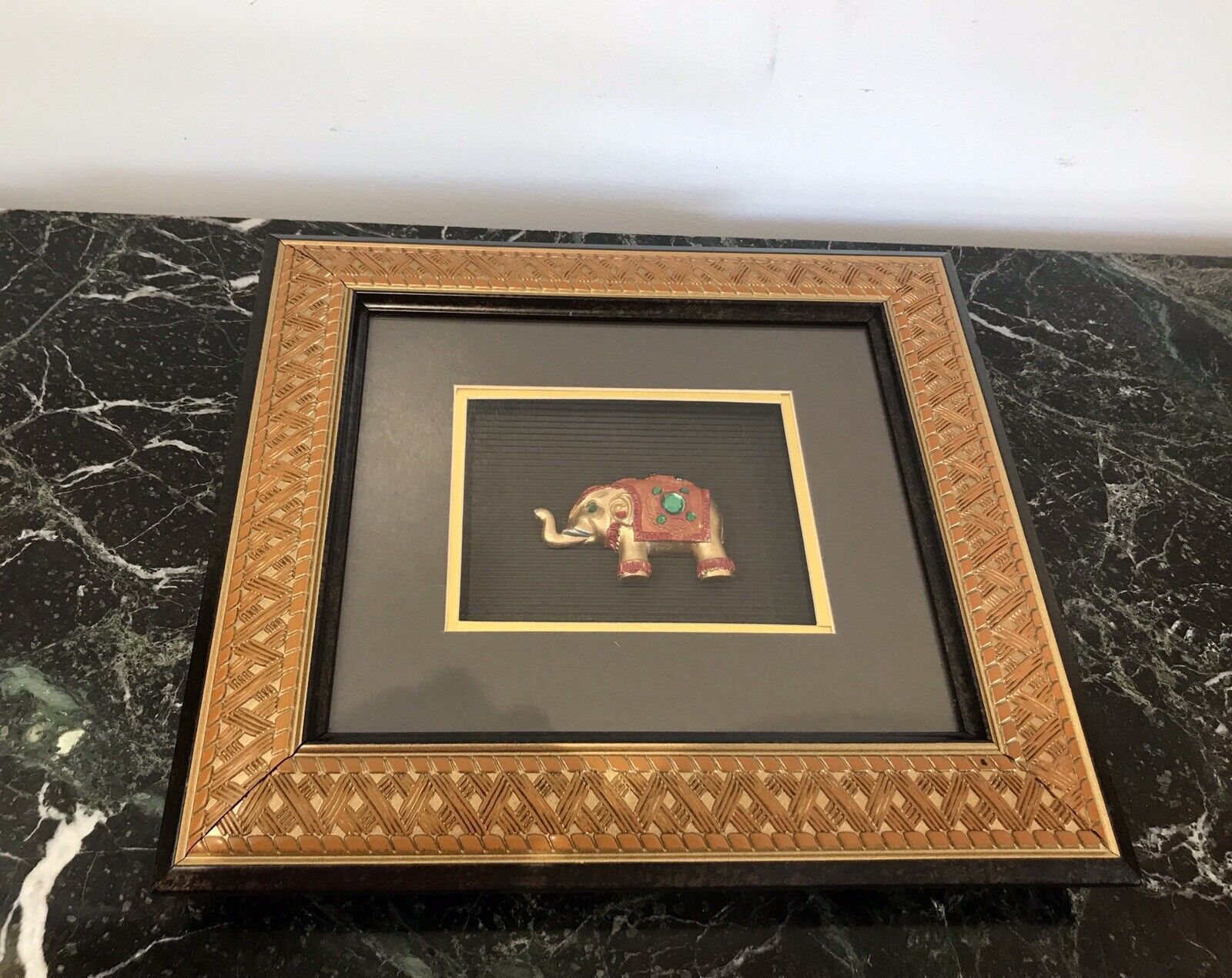 photo furniture Indian Minature Carved Elephant In A Carved Guilt Picture Frame
