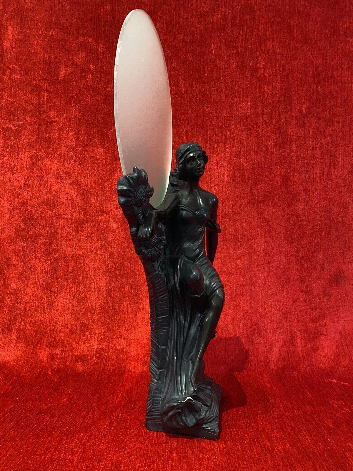Home Decor Art Nouveau Figurative Sculpture Of Female & Sunflowers With Frosted Sphere photo