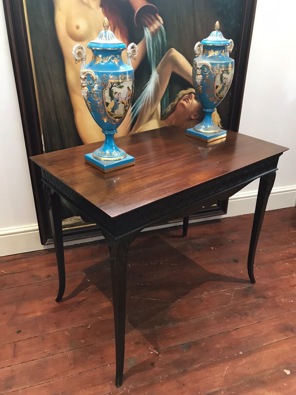 Rare Plum Mahogany Period Antique Chippendale Revival Circa 1890 Silver Table photo vintage