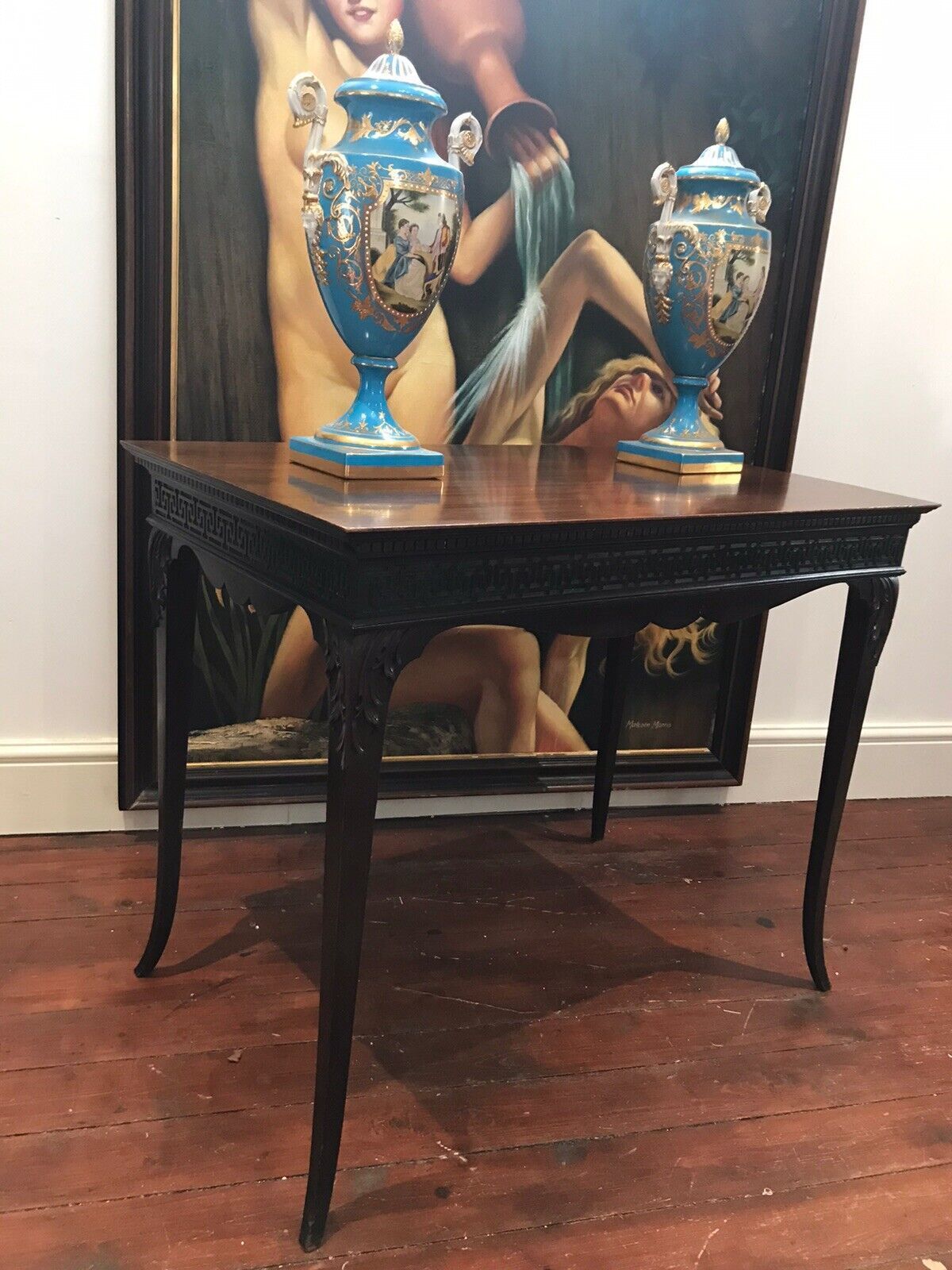 975.0 Rare Plum Mahogany Period Antique Chippendale Revival Circa 1890 Silver Table photo
