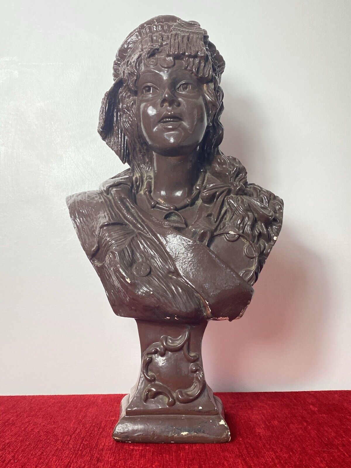 Large French Art Deco Classical Bohemian Gypsy Woman Chalkware Bust