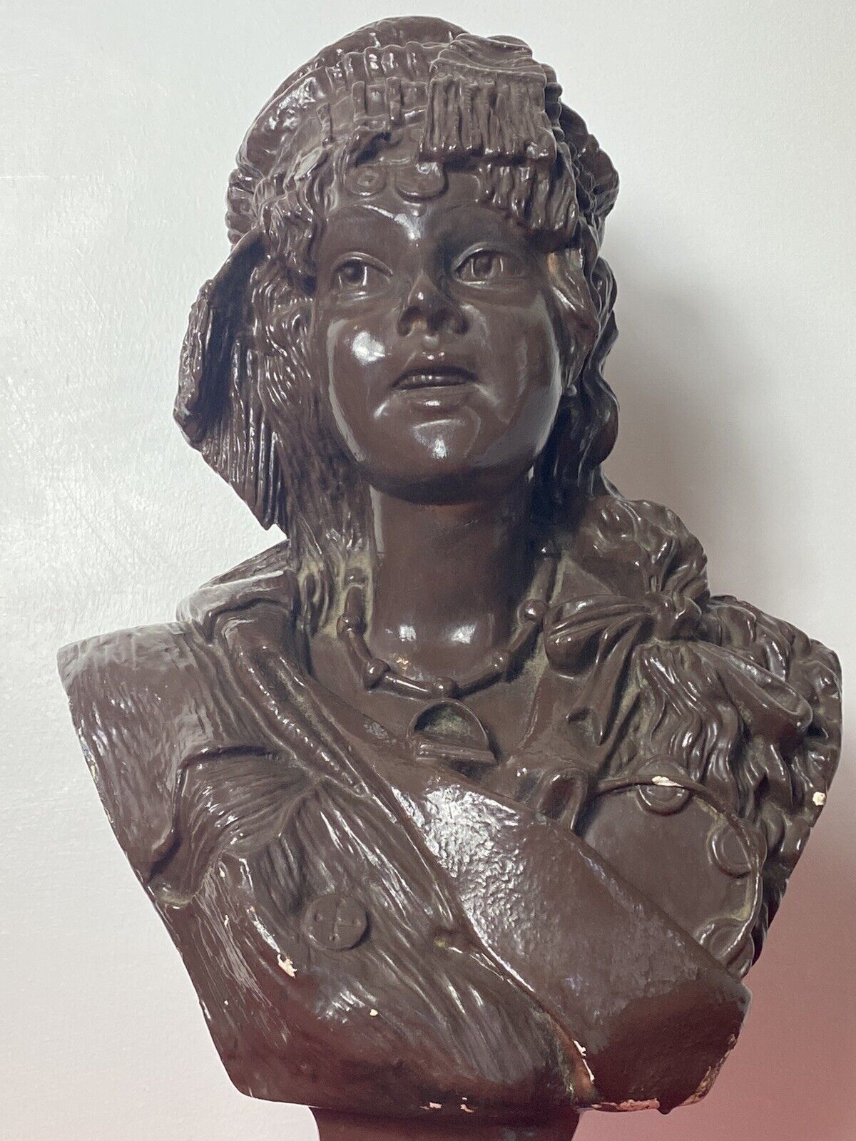 Large French Art Deco Classical Bohemian Gypsy Woman Chalkware Bust photo Art