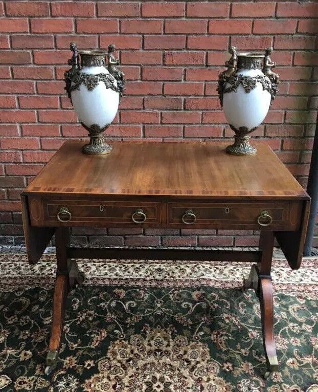 Period Fine Antique George III 1760 Red Walnut & Herringbone Inlay Sofa Table