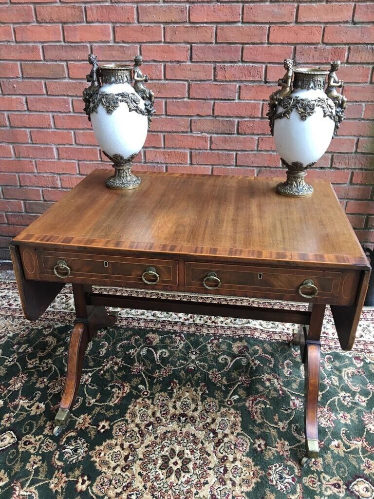 Period Fine Antique George III 1760 Red Walnut & Herringbone Inlay Sofa Table photo furniture