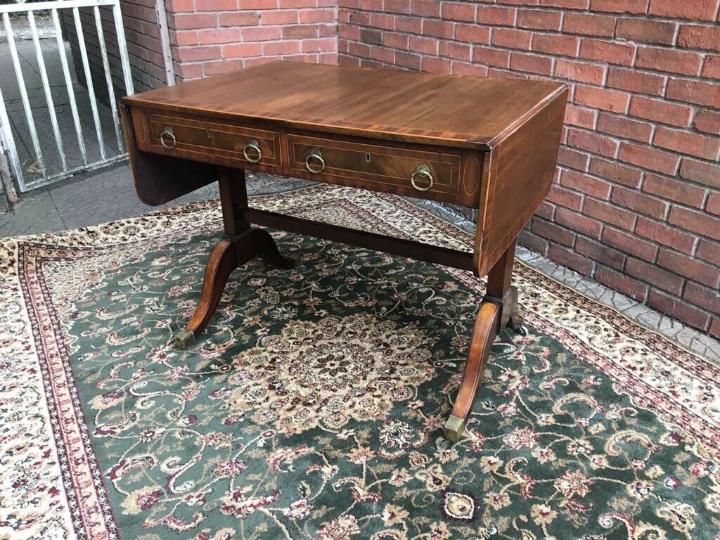 Period Fine Antique George III 1760 Red Walnut & Herringbone Inlay Sofa Table photo for sale