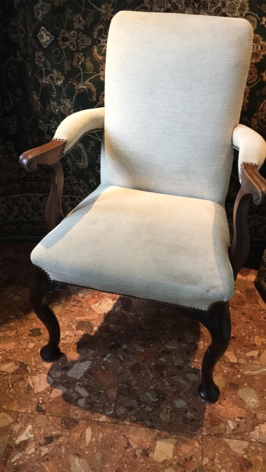 Fine Pair Of Mahogany George II Style Brass Studded High Back Elbow Chairs photo furniture