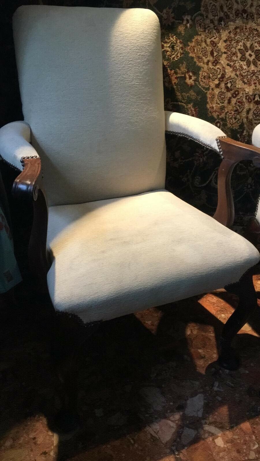 Fine Pair Of Mahogany George II Style Brass Studded High Back Elbow Chairs photo 1195.0