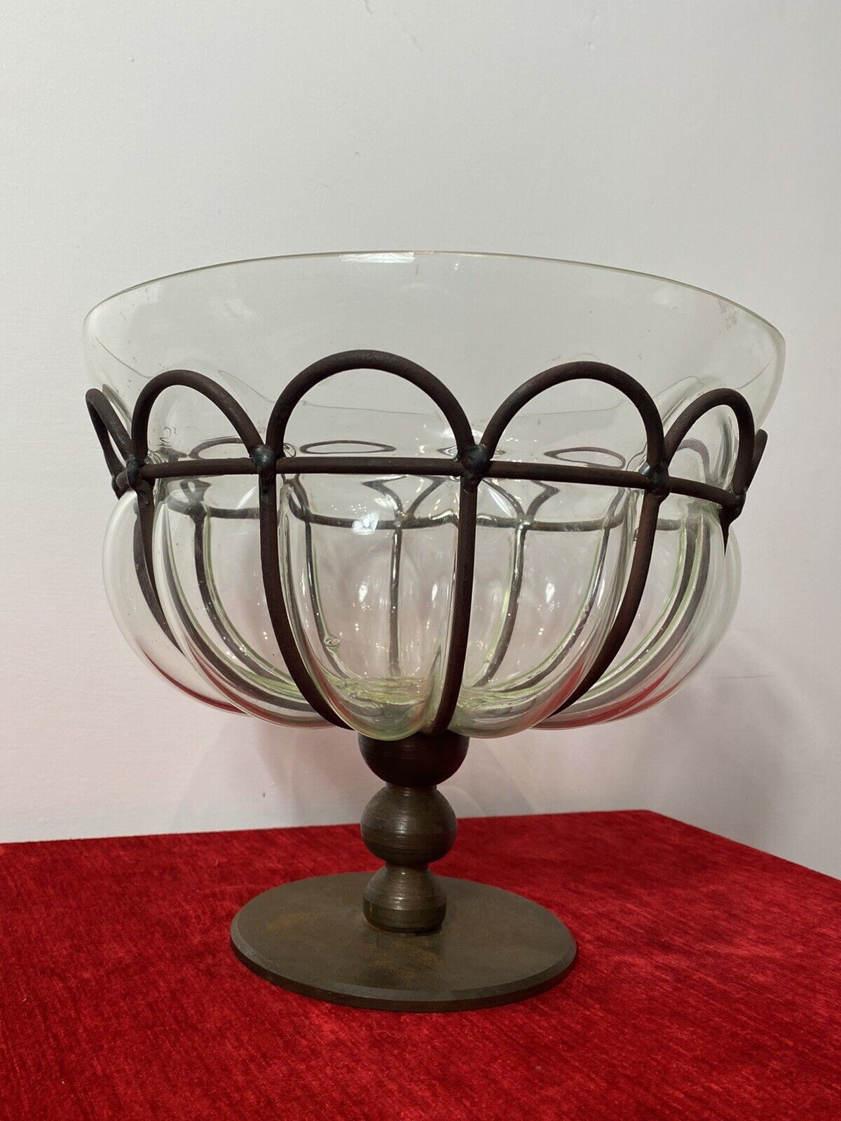Daum And Majorelle Style Art Deco Blown Glass And Wrought Iron Centrepiece Bowl photo vinterior