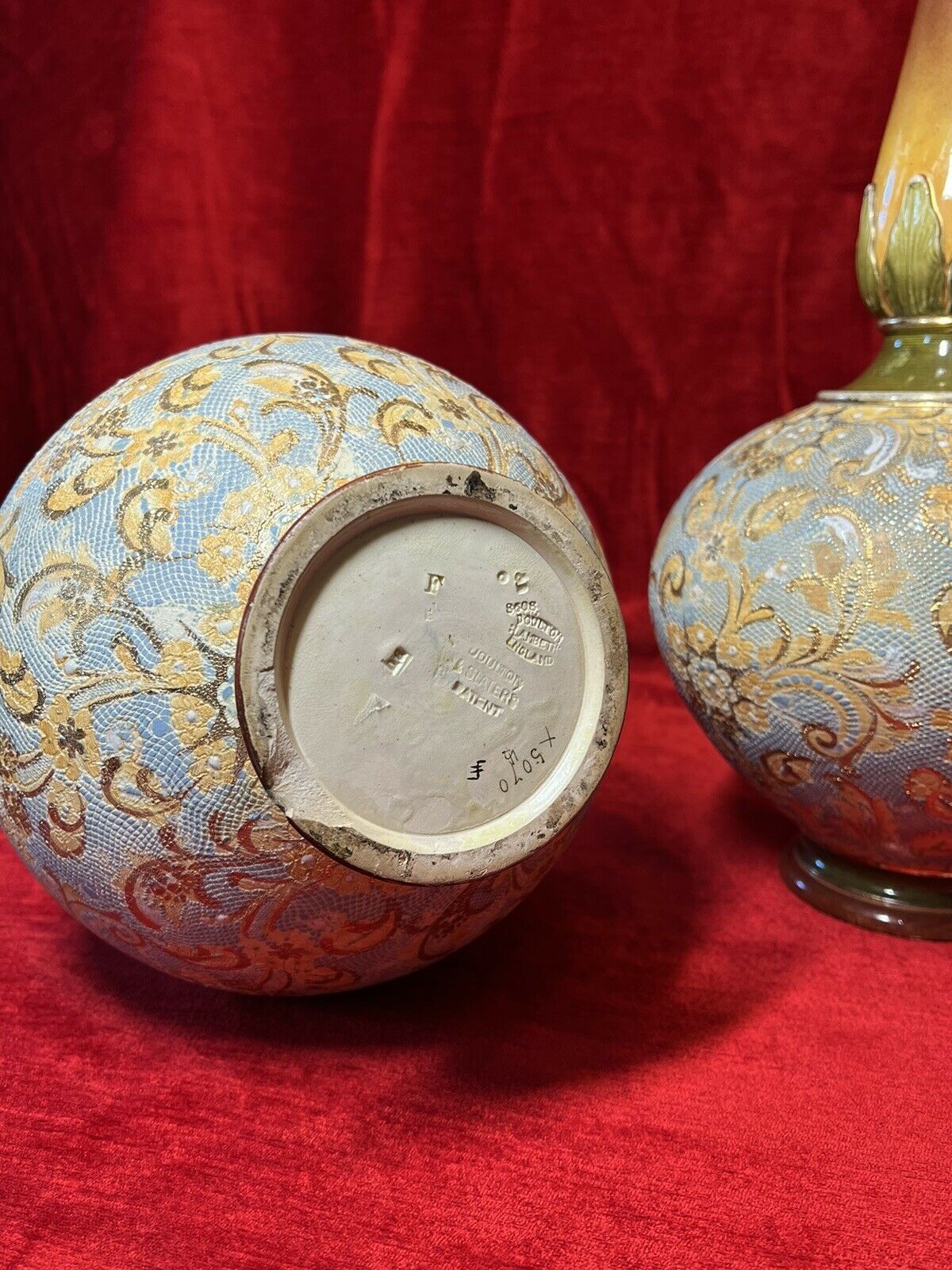 650.0 Pair Of 19th Century Art Nouveau Doulton Lambeth Vases Artist Catherine Francis photo