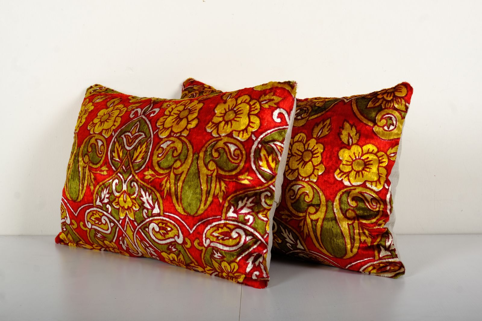 Colorful Velvet Pillow Cover, Set Of Two Tribal Turkish Pillow Case, French Home Decor Pillow Case 13''X22'' photo for sale