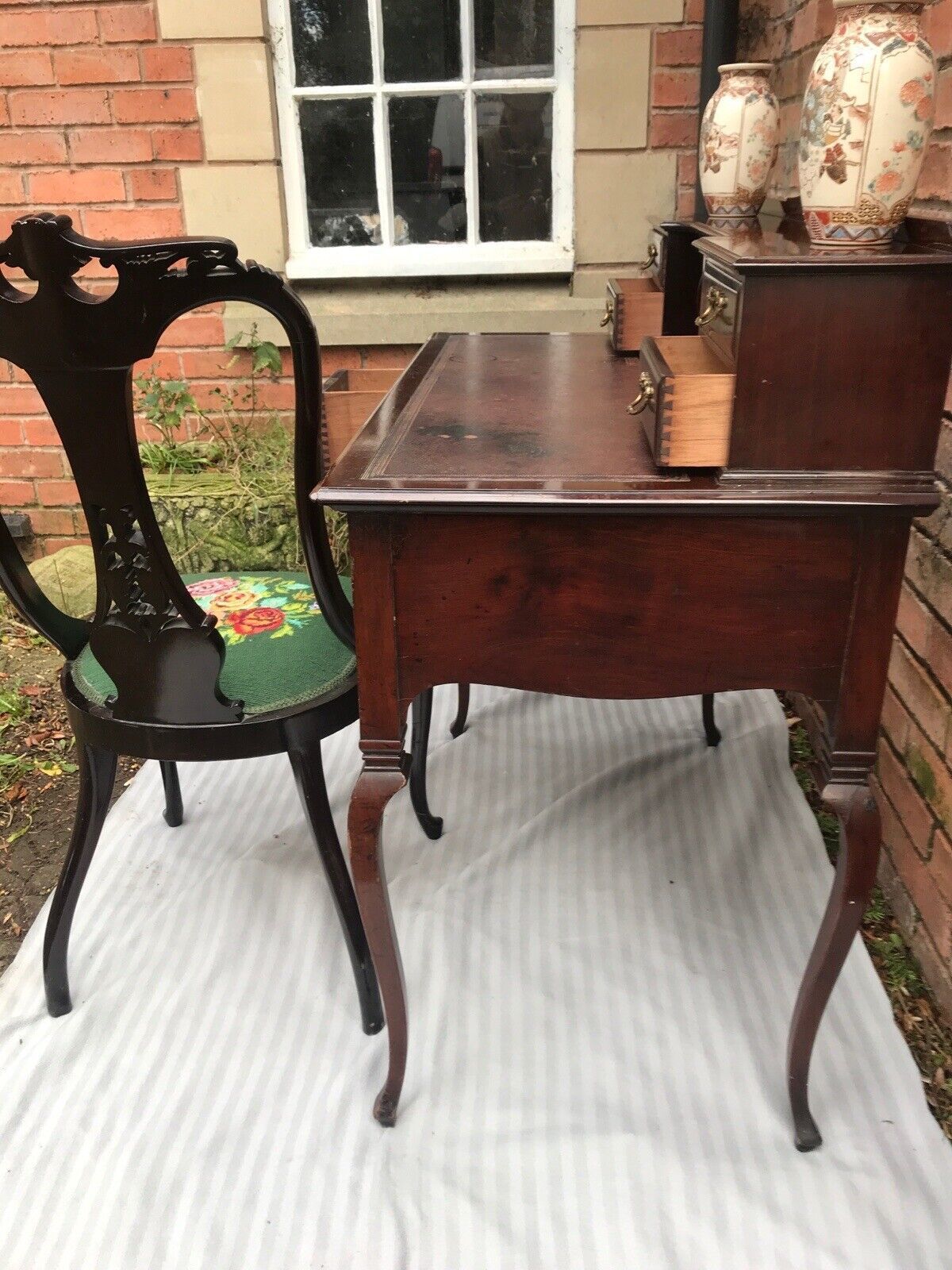 Ladies Period Art Nouveau Spanish Mahogany Writing Table With Chair photo Furniture