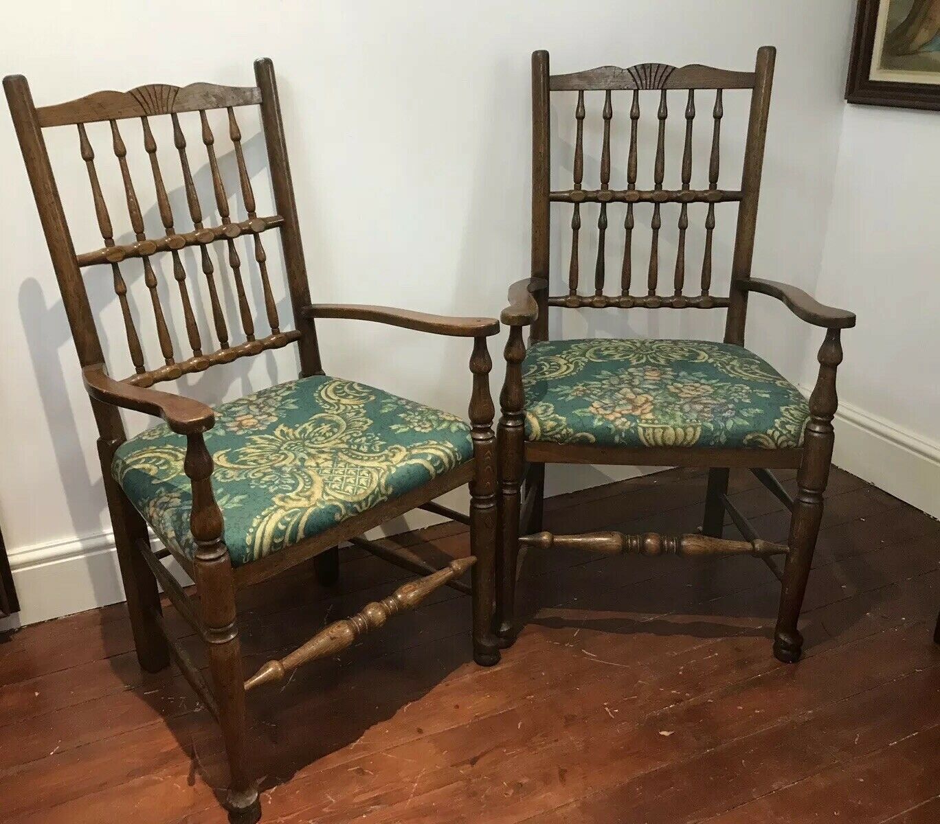 Fine Pair Victorian Spindle Back Clun Country Armchairs photo furniture