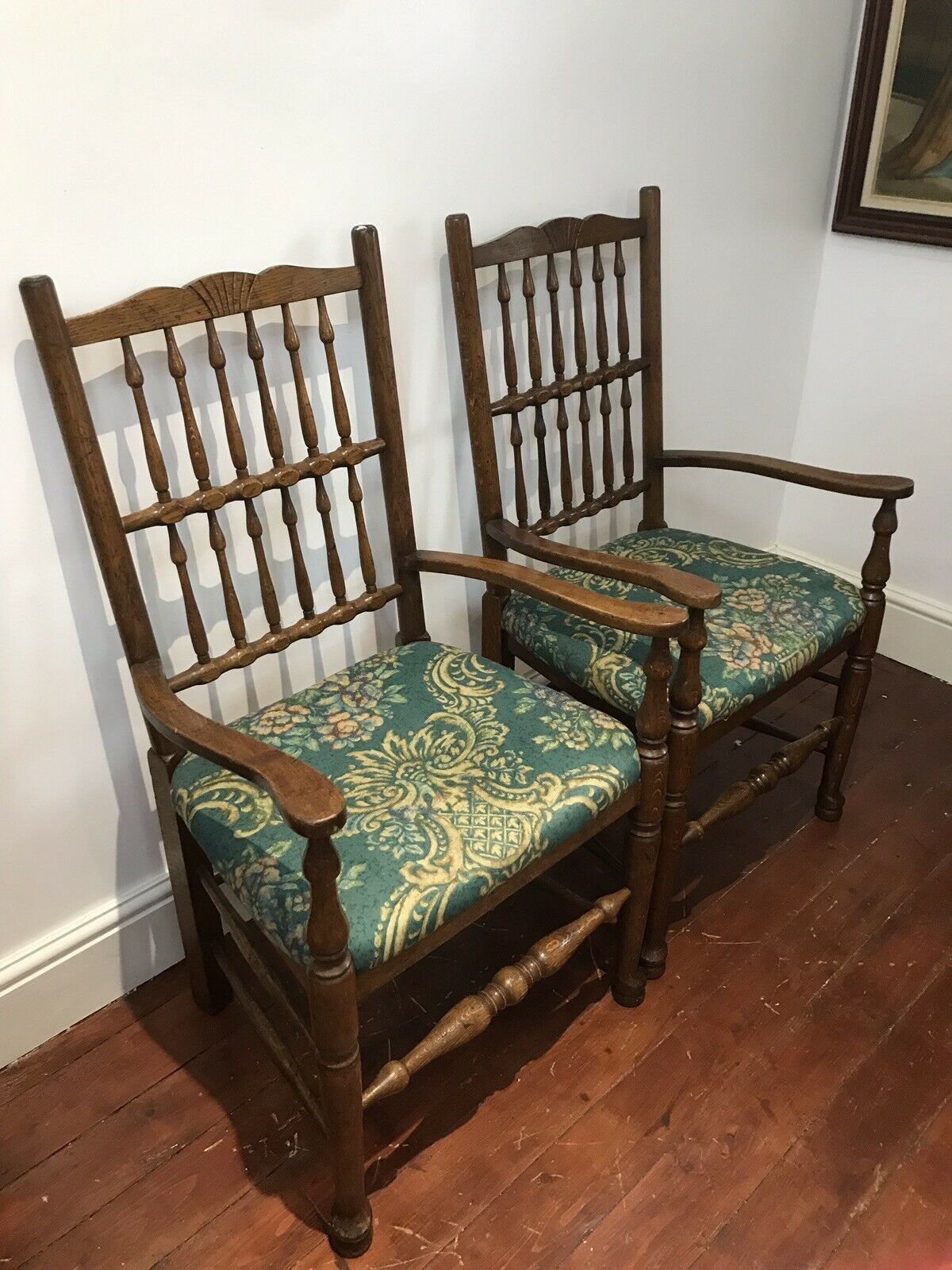 Fine Pair Victorian Spindle Back Clun Country Armchairs photo 575.0