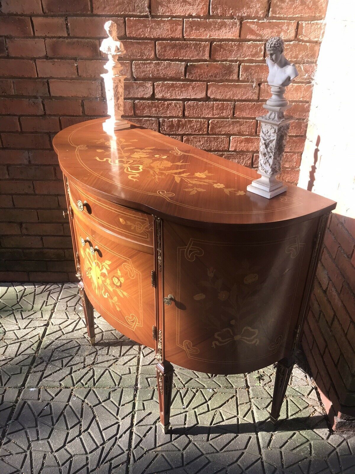Italianate Marquetry Bow Front Commode With Romantic Floral Bouquet Inlays photo Furniture