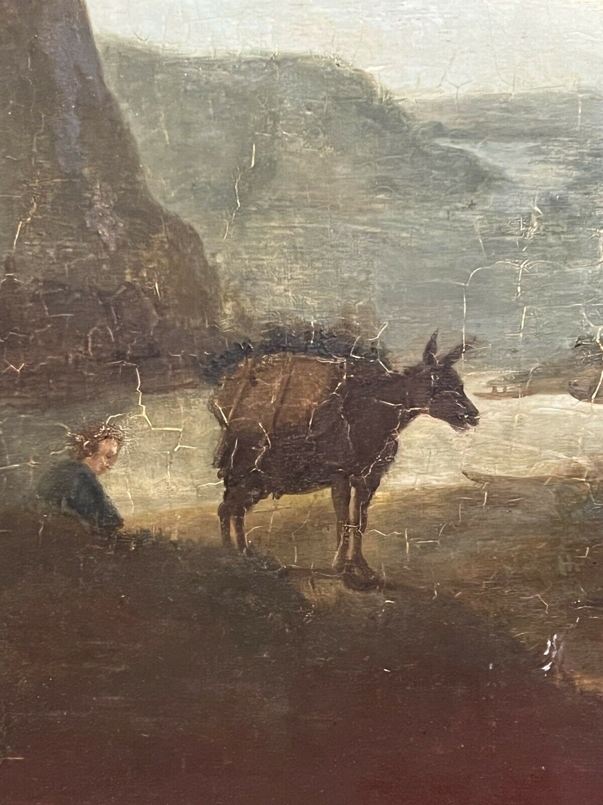 photo furniture Dutch 18th Century Old Master Oil Painting 'Peasant Figures In Castle Landscape'