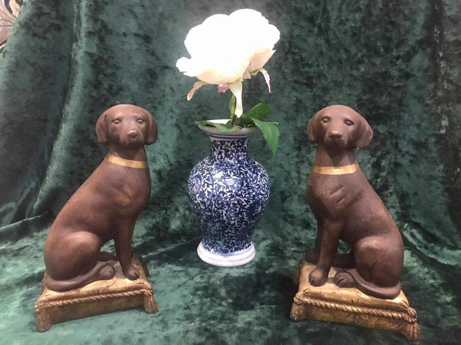 Pair Of Heavy Quality Vintage Labradors On Gilt Tassled Cushion Plinths