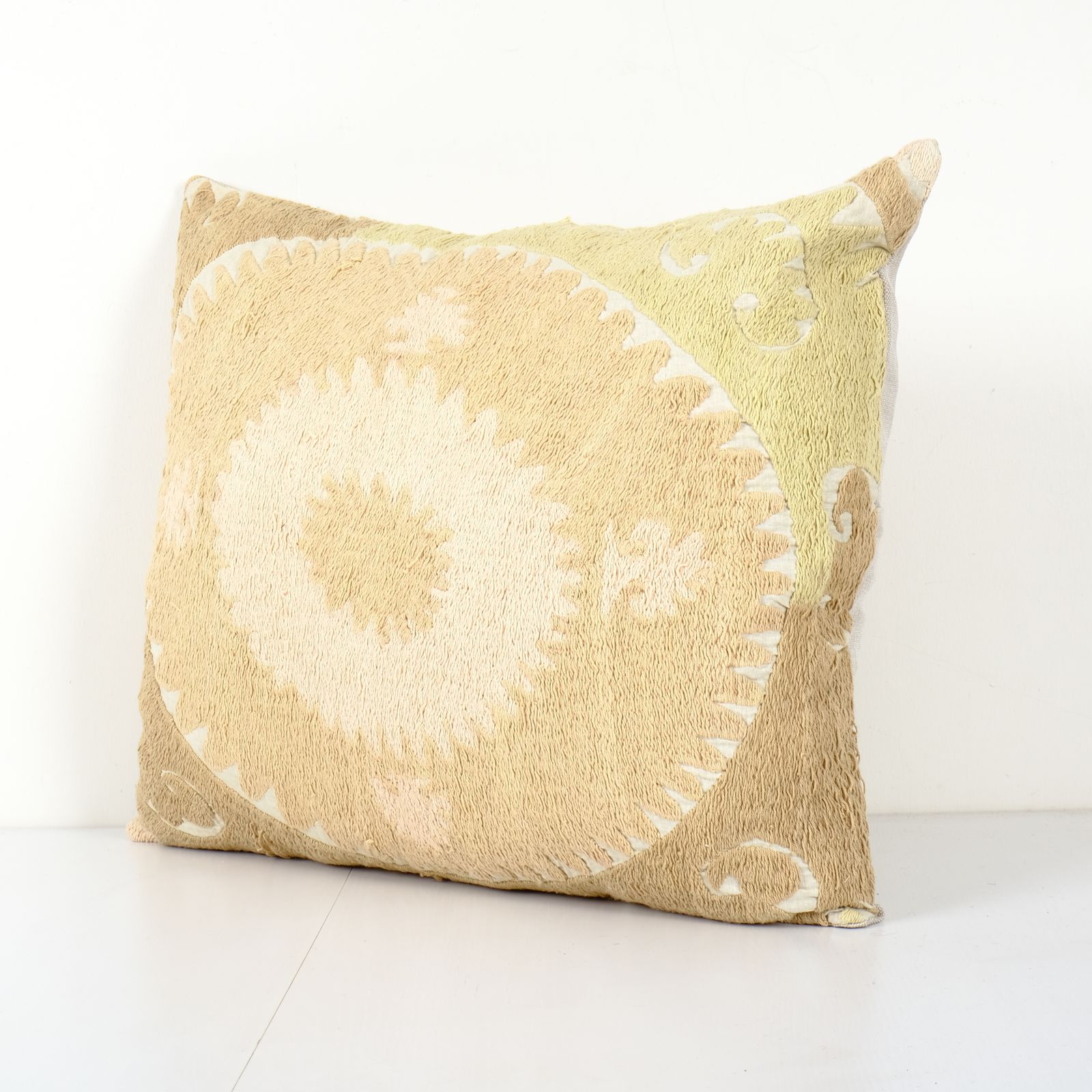 Suzani Yellow Square Pillow Case Fashioned From A Mid 20th Century Uzbek Suzani, Samarkand Cushion Cover 21'' X 25'' photo furniture