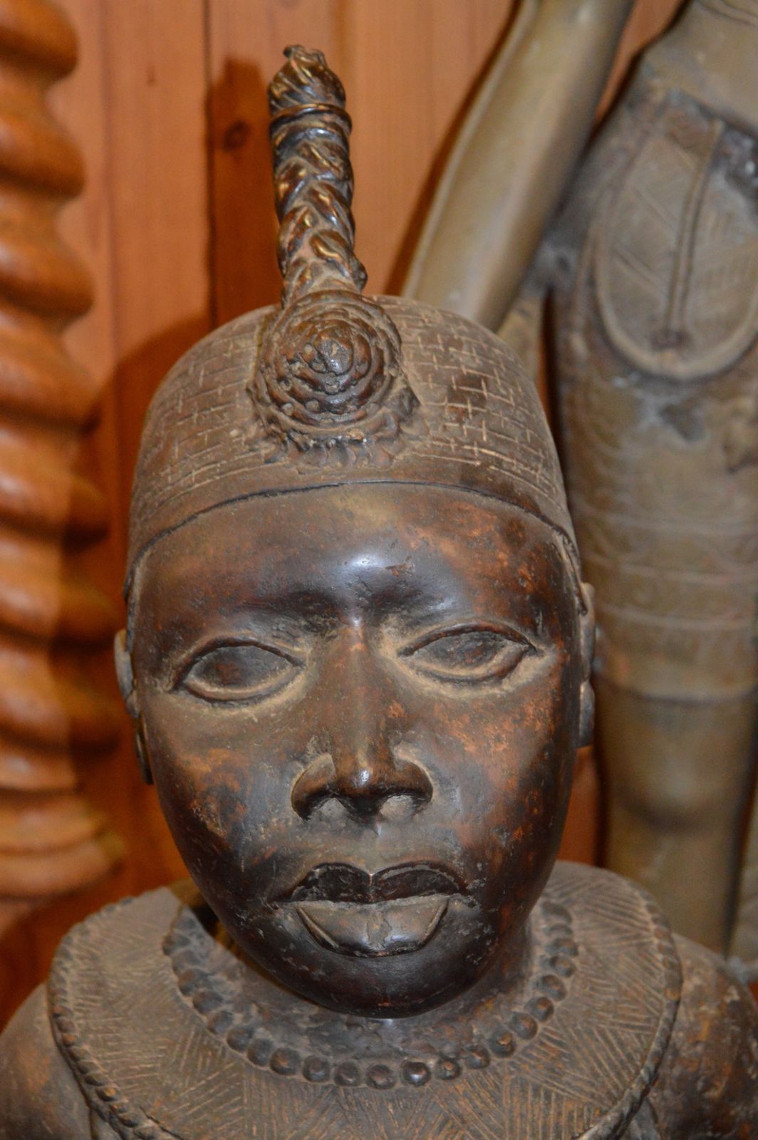 Large (77cm) African Benin Bronze Standing Warrior Statue, C1950 photo for sale