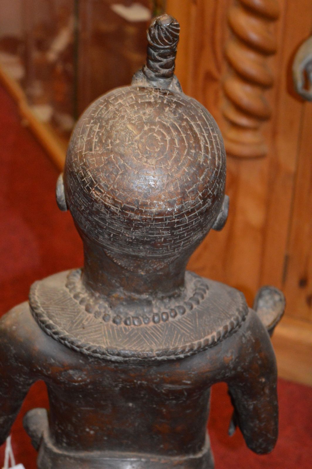 photo buy Large (77cm) African Benin Bronze Standing Warrior Statue, C1950