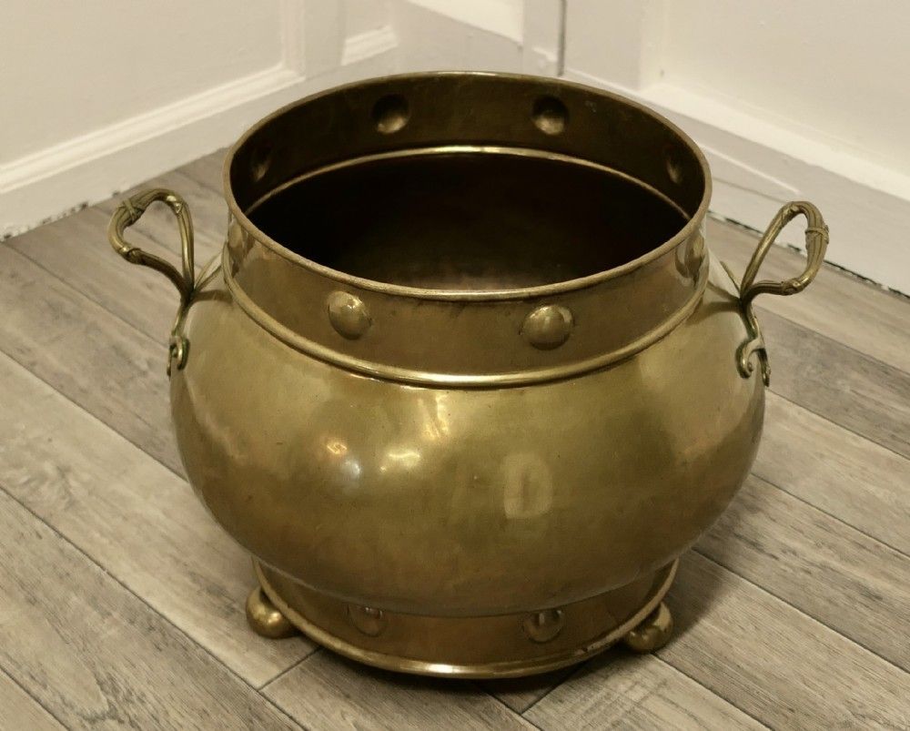 19th Century Pot Belly Brass Coal Bucket On Feet photo 594.0