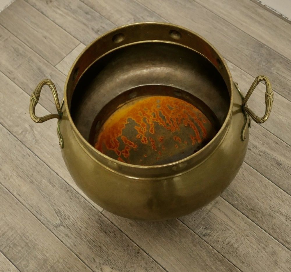 19th Century Pot Belly Brass Coal Bucket On Feet photo vinterior