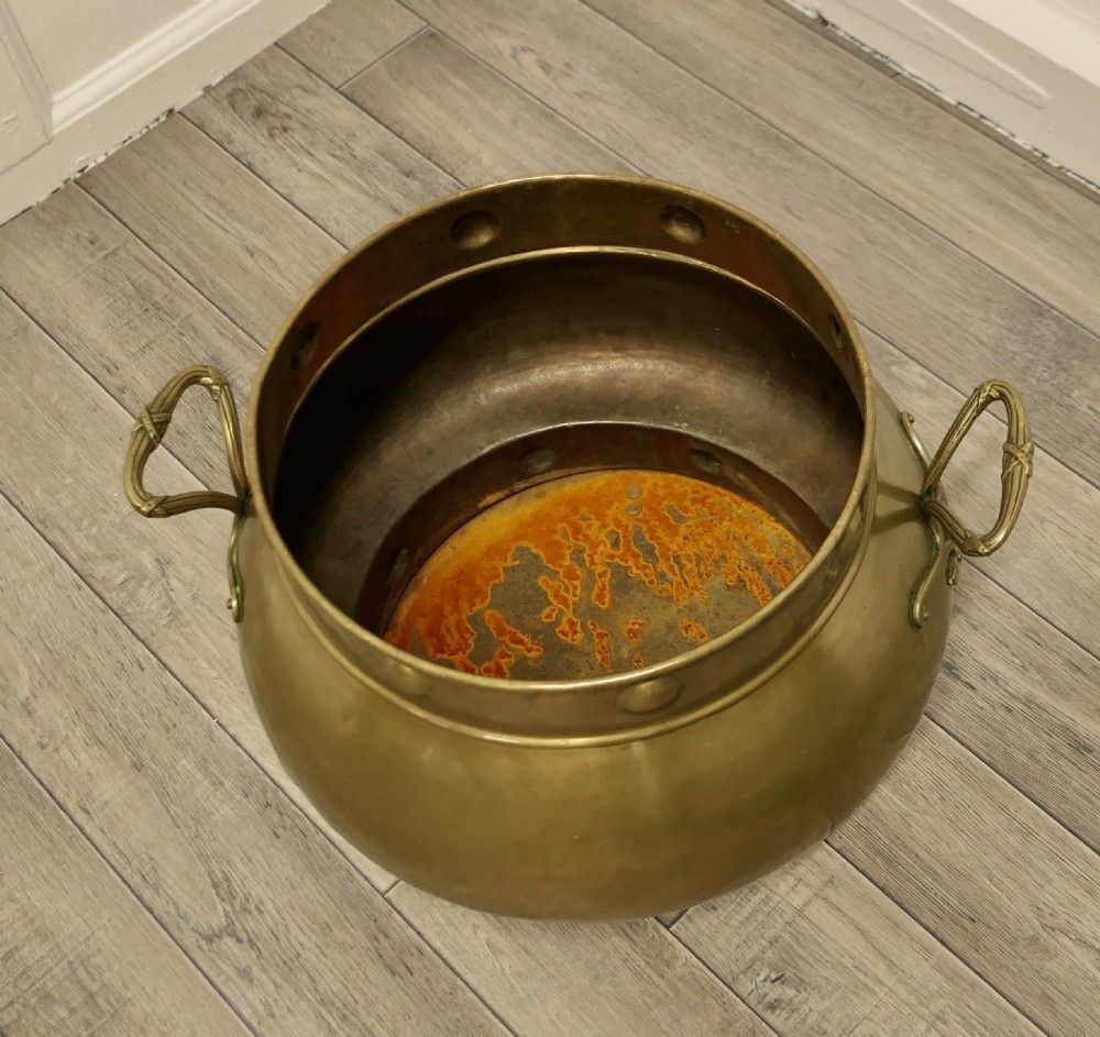 19th Century Pot Belly Brass Coal Bucket On Feet photo buy