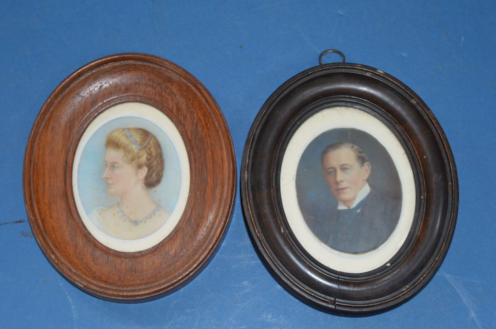 Pair 19th Century Framed Miniature Watercolour Portraits Victorian Husband And Wife,C1890. Annotated To Rear With Dates/History Of Subjects.