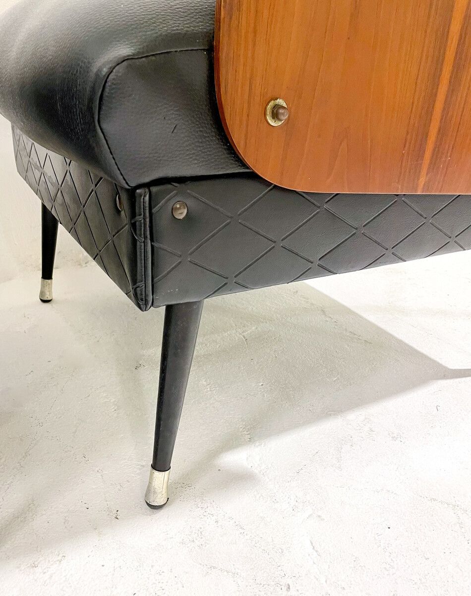 Pair Of Mid Century Modern Armchairs In Walnut & Vegan Leather photo buy