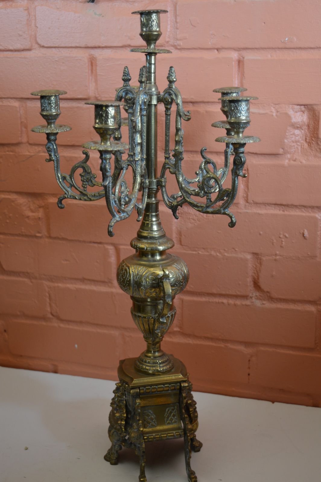 Large (5kg) French 6 Stem Brass Candelabra,C1870 photo vintage
