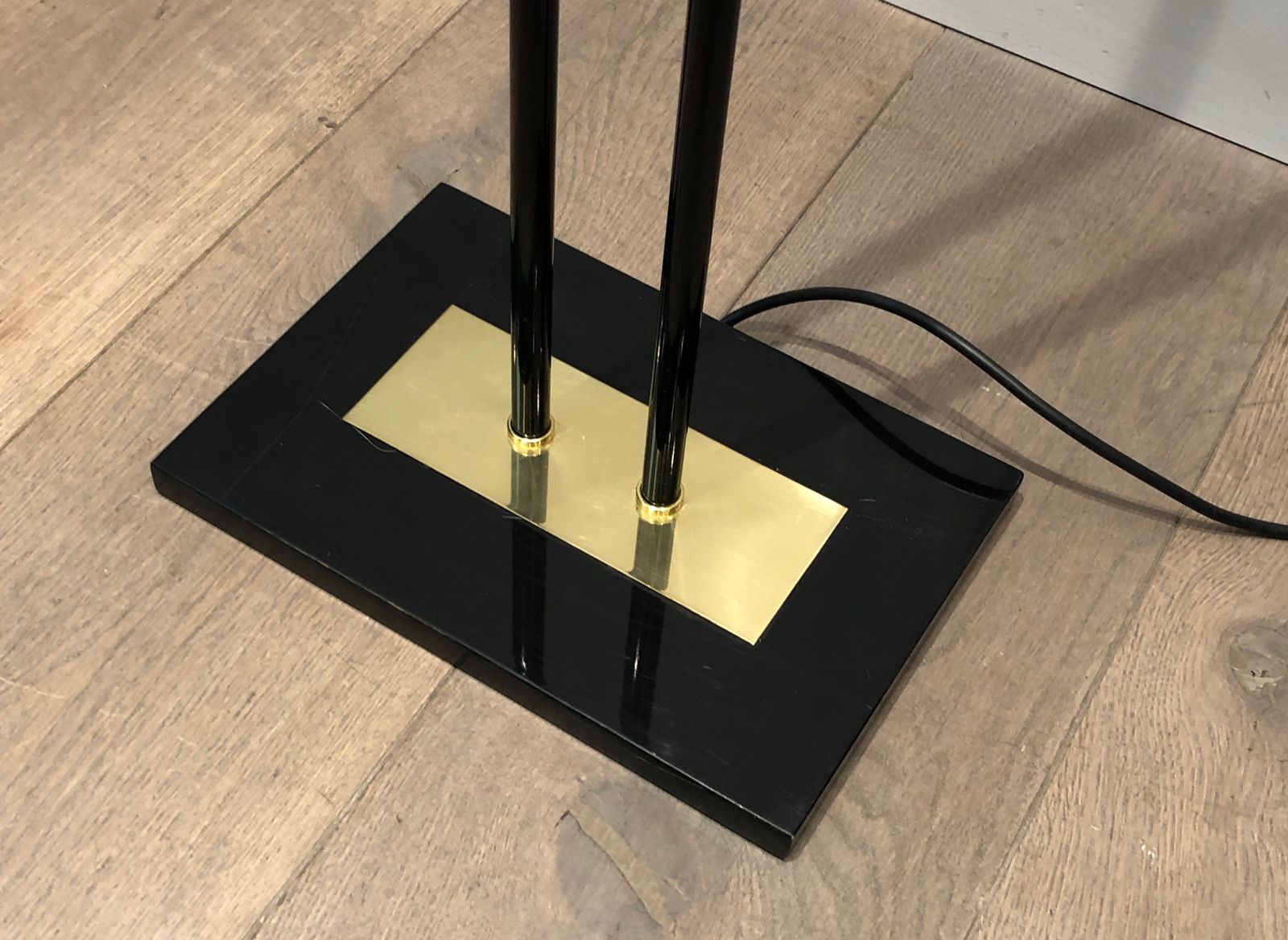 Lighting Halogen Parquet Floor Lamp In Black Lacquered Metal And Brass. French Work. Around 1970 photo