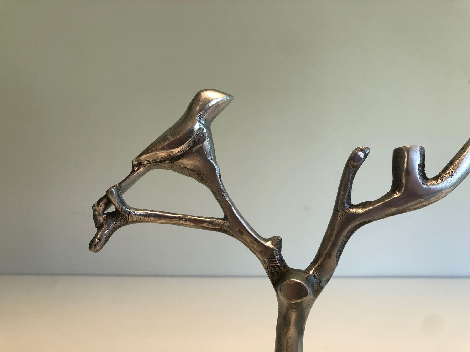 Suite Of 3 Aluminum Serving Pieces Decorated With Birds And Branches photo 1850.0