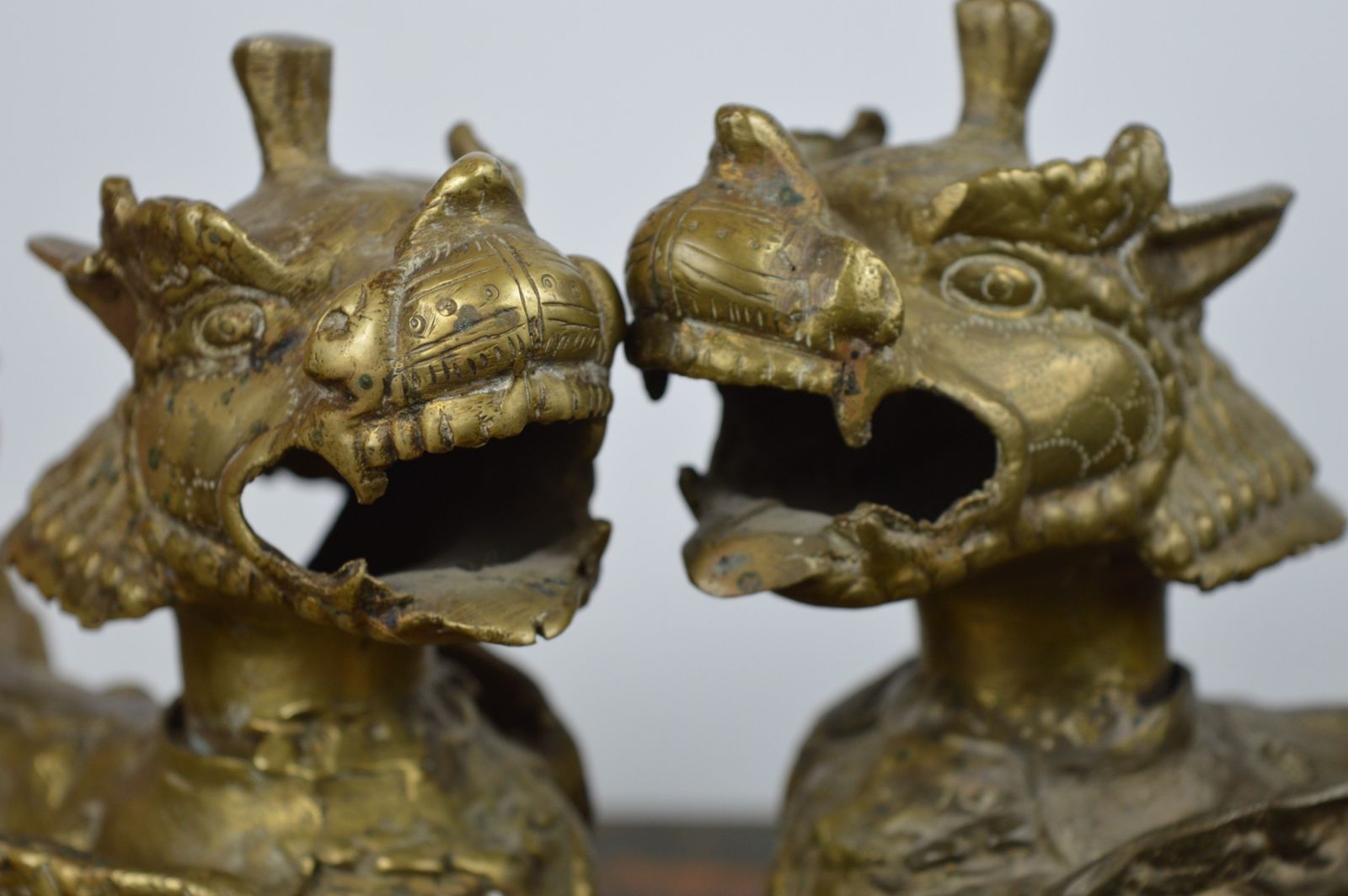 Pair Tibetan Gilt Bronze Temple Lions, C1920 photo for sale