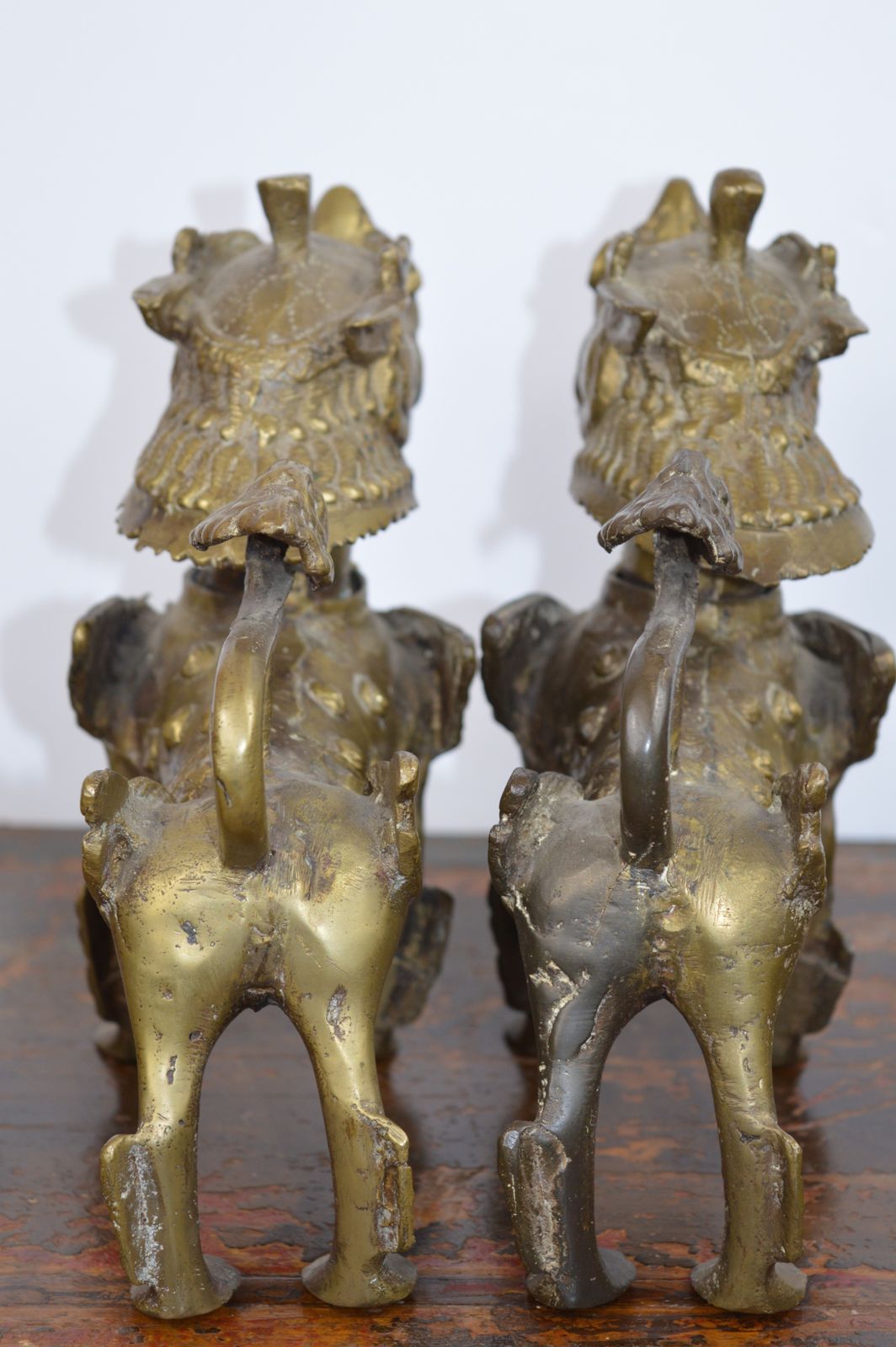 Pair Tibetan Gilt Bronze Temple Lions, C1920 photo vinterior