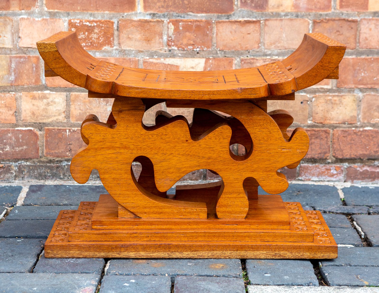 African Tribal Stool Royal Collection Queen Elizabeth Ghana 1960s Mid Century Ghanaian Solid Wood Sculptural Ashanti Asante Adinkra