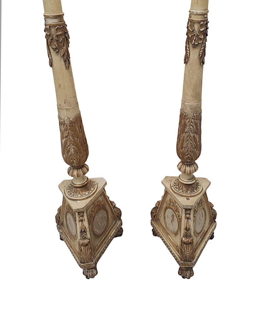 A Very Rare And Unusual Pair Of 19th Century Parcel Gilt Torcheres photo for sale